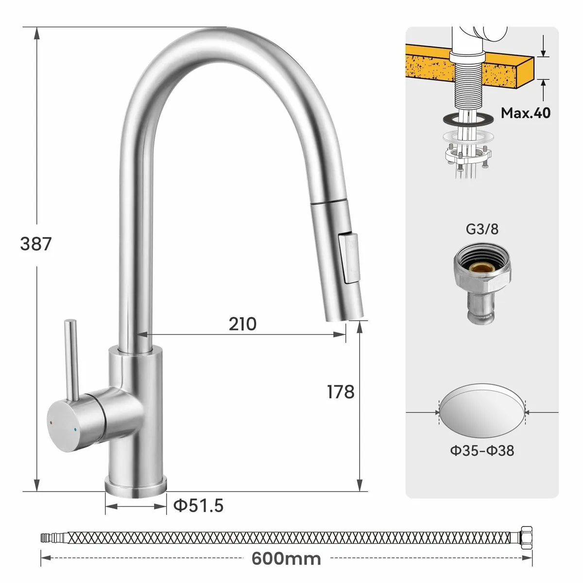 Kitchen Tap Mixer with 360degrees Swivel Spout 2 - Image 2