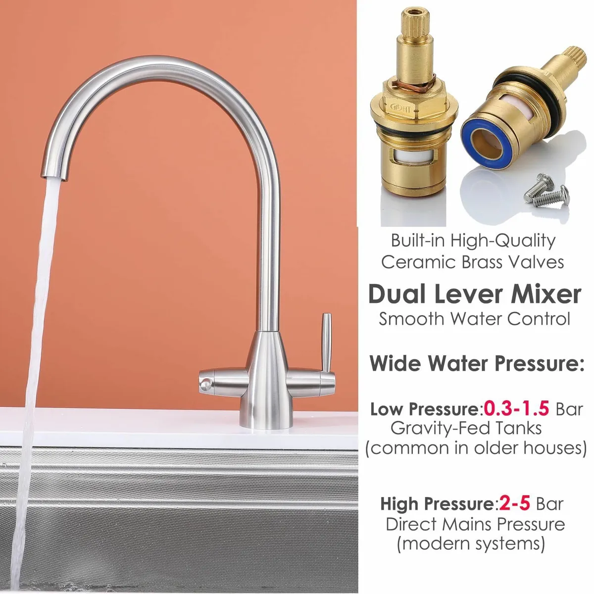 Kitchen Tap Stainless Steel Sink Mixer Taps - Image 4