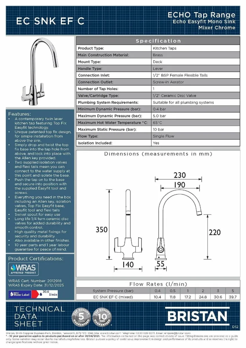 Echo EasyFit Kitchen Sink Mixer Tap Chrome - Image 3