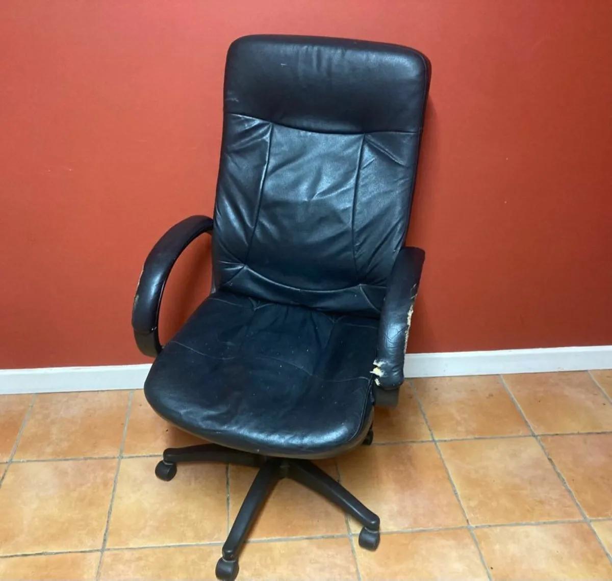 Leather Office Chair, Adjustable, Slightly Worn - Image 1