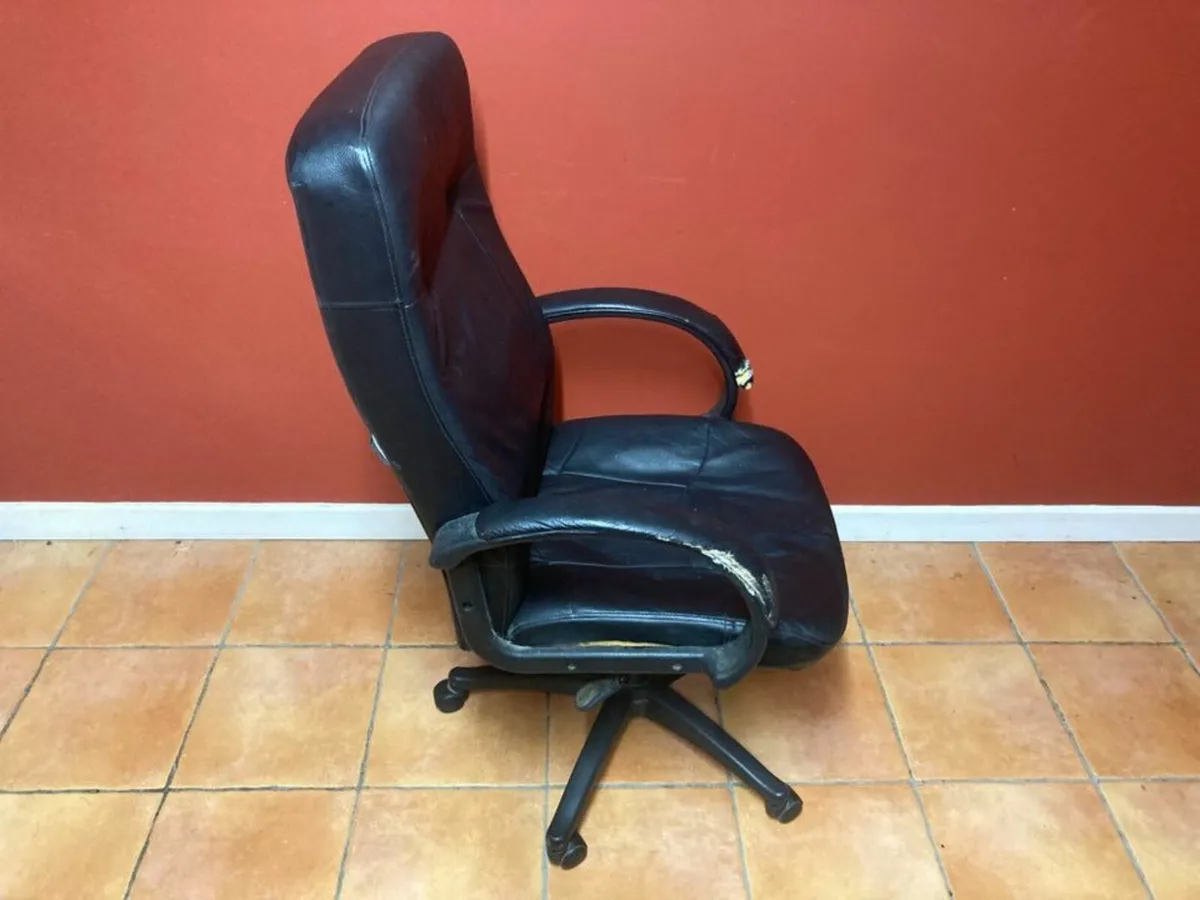 Leather Office Chair, Adjustable, Slightly Worn - Image 2