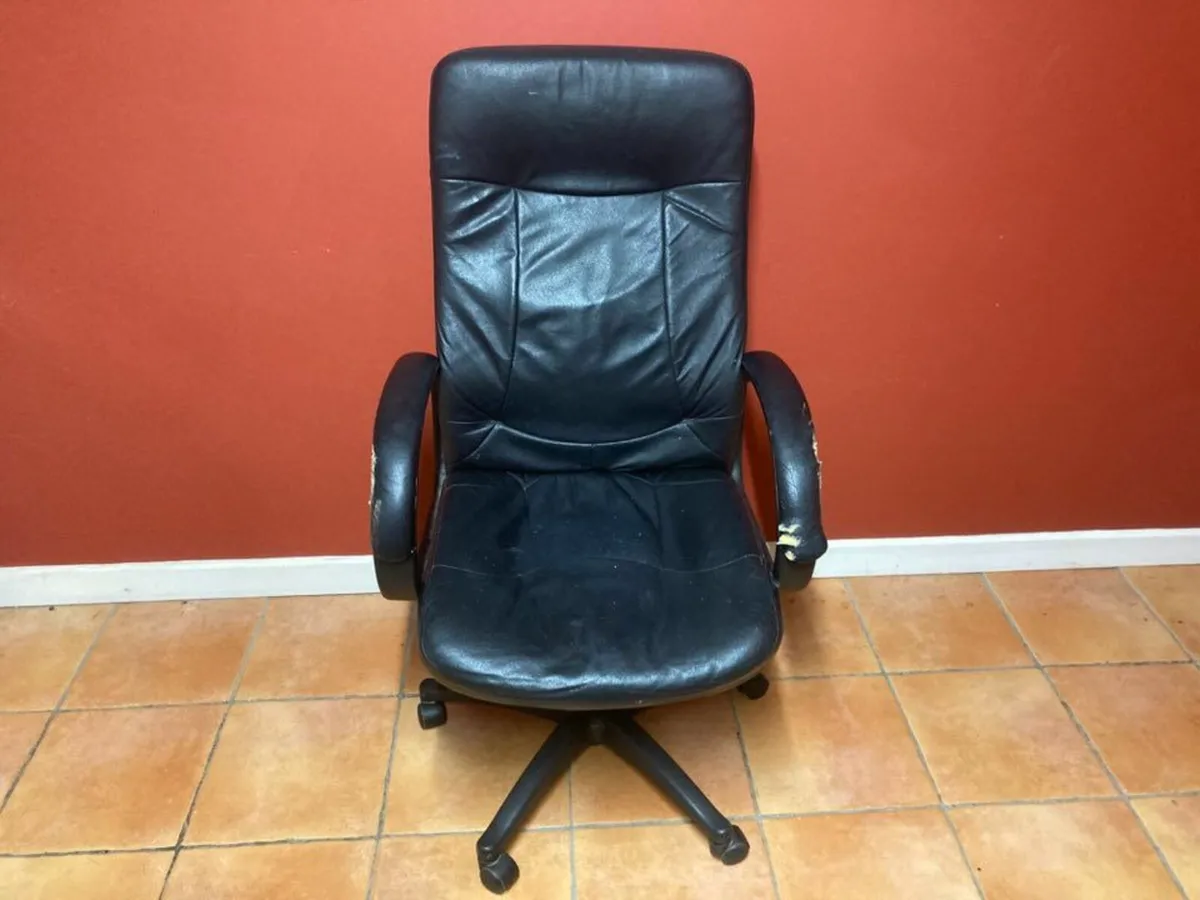 Leather Office Chair, Adjustable, Slightly Worn - Image 3