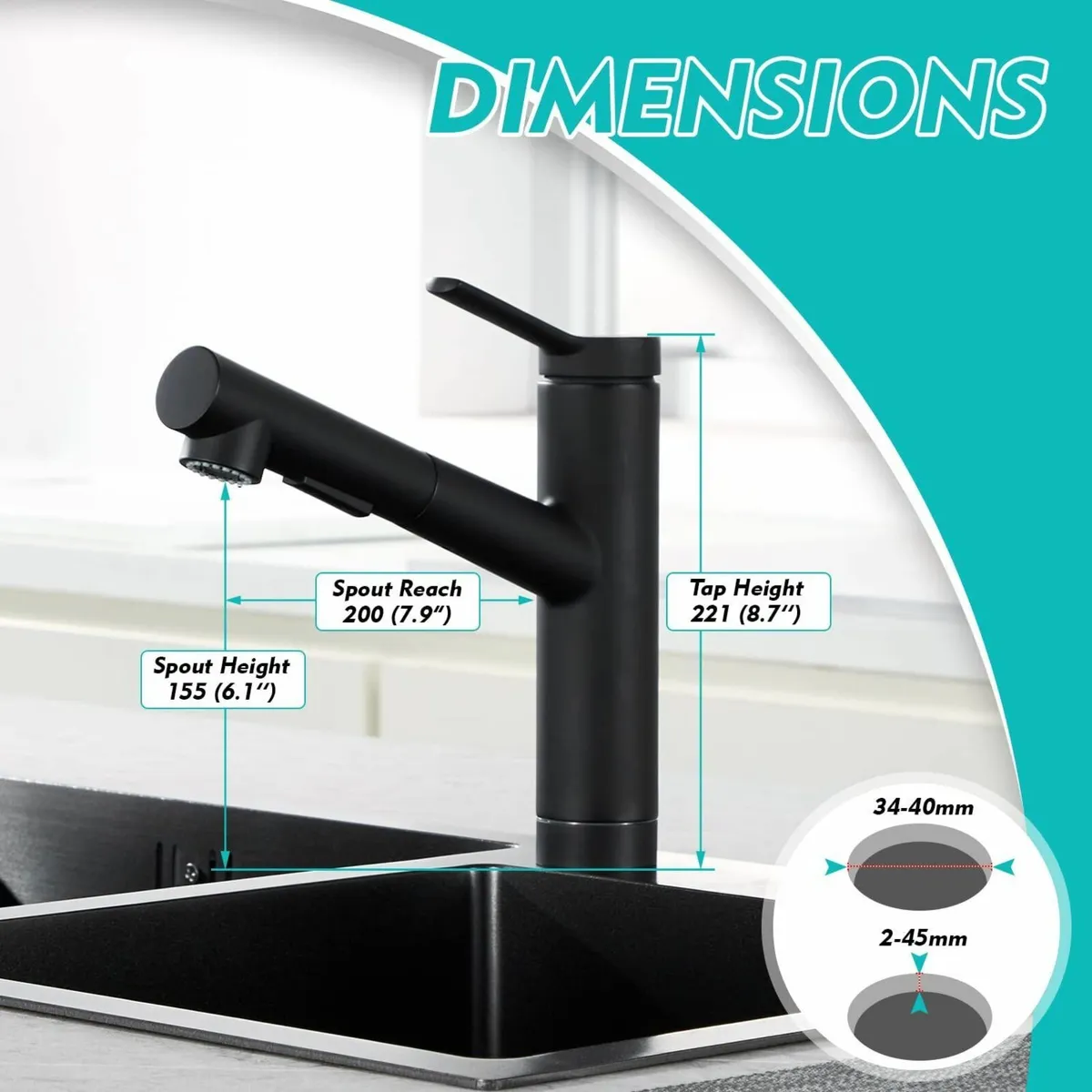 Pull Out Kitchen Taps Mixer Tap with 2 Function - Image 2