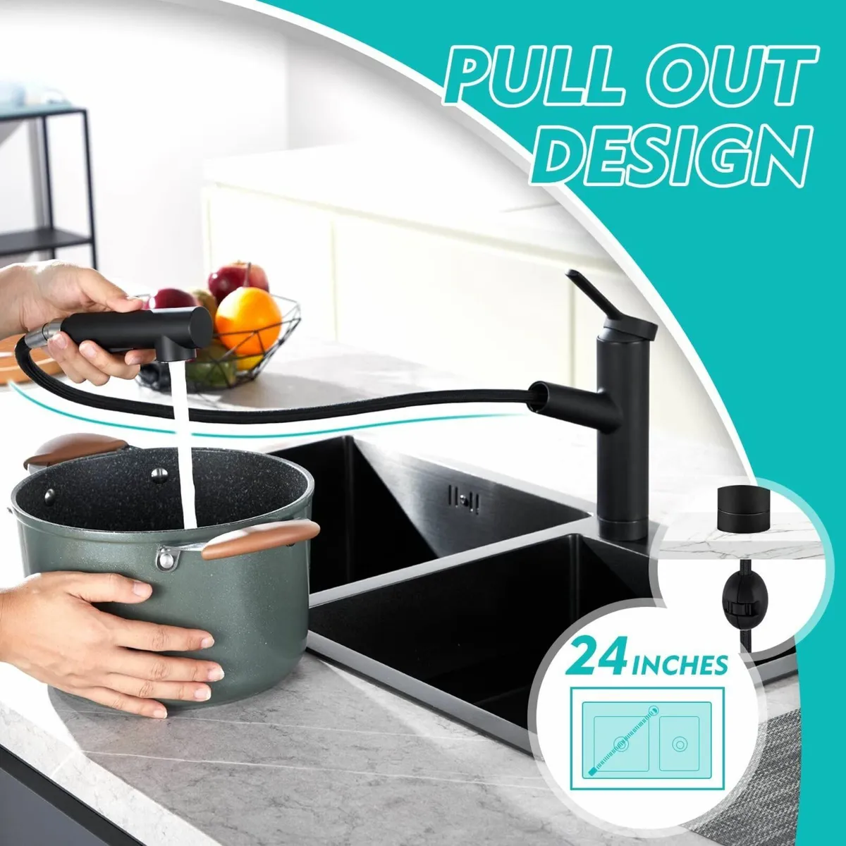 Pull Out Kitchen Taps Mixer Tap with 2 Function - Image 3