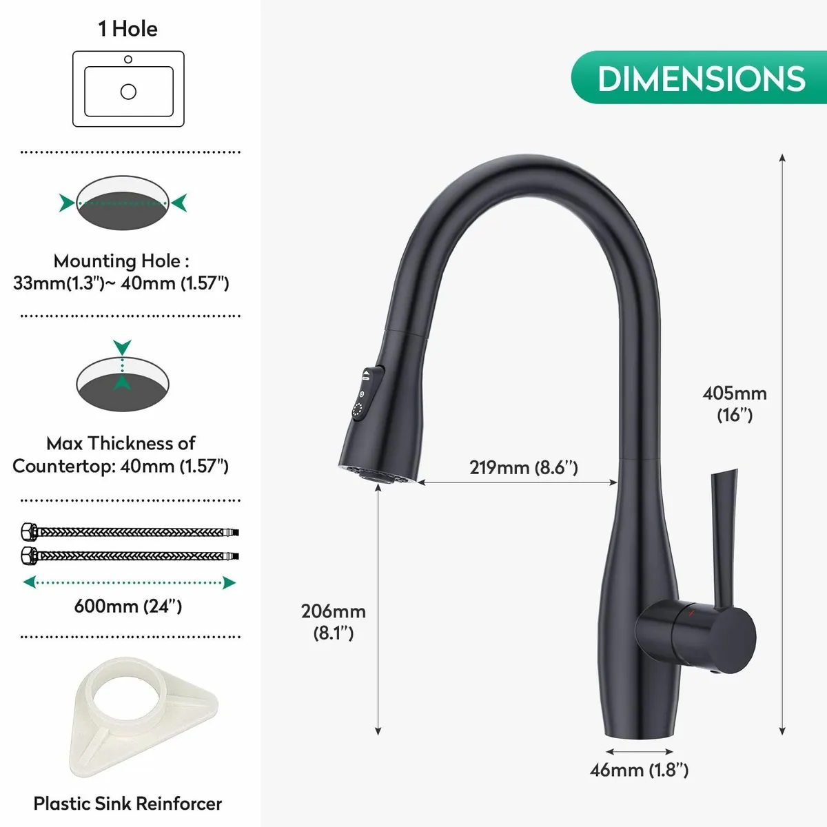 Kitchen Tap With Pull Out Spray 3 Function - Image 2