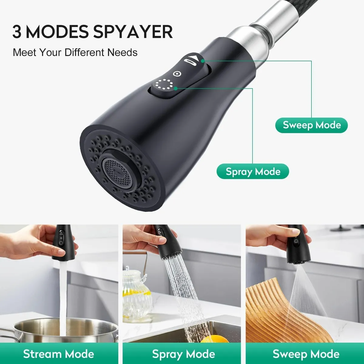 Kitchen Tap With Pull Out Spray 3 Function - Image 3