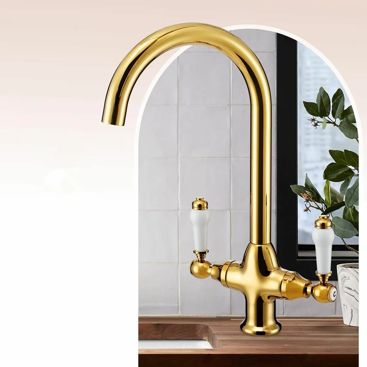 Traditional Kitchen Sink Mixer Tap with White - Image 2