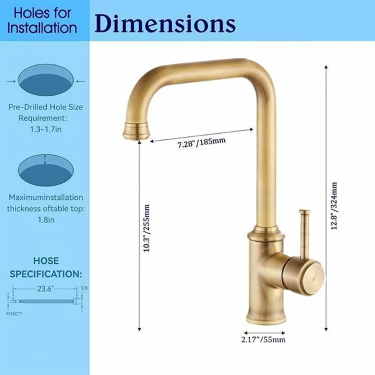 Kitchen Sink Tap with Swivel Spout Antique Brass - Image 2