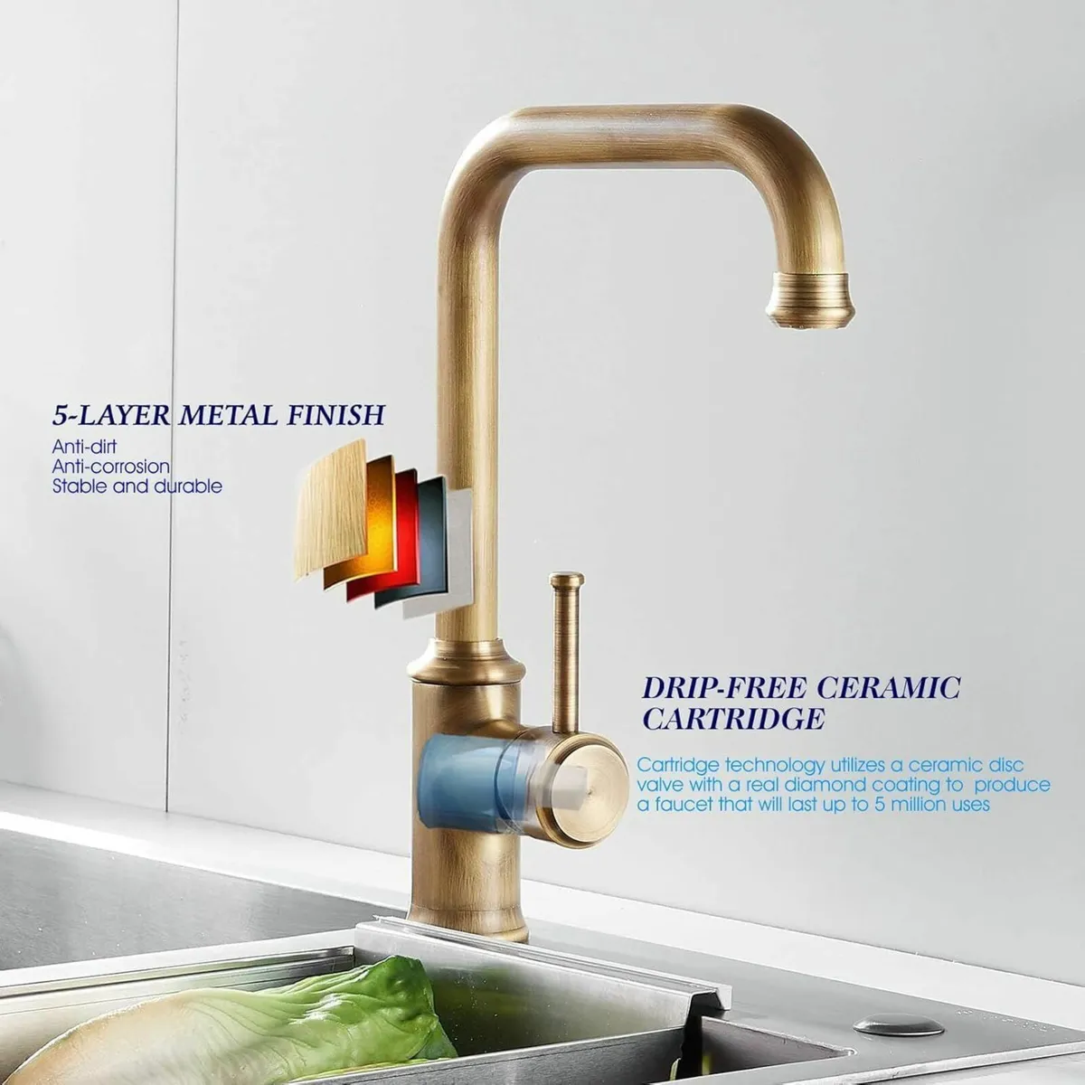Kitchen Sink Tap with Swivel Spout Antique Brass - Image 3