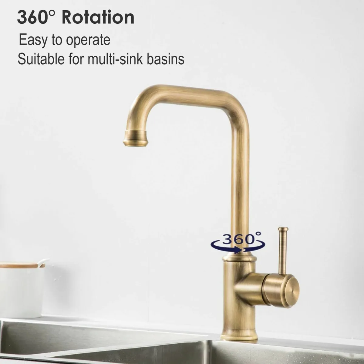 Kitchen Sink Tap with Swivel Spout Antique Brass - Image 4