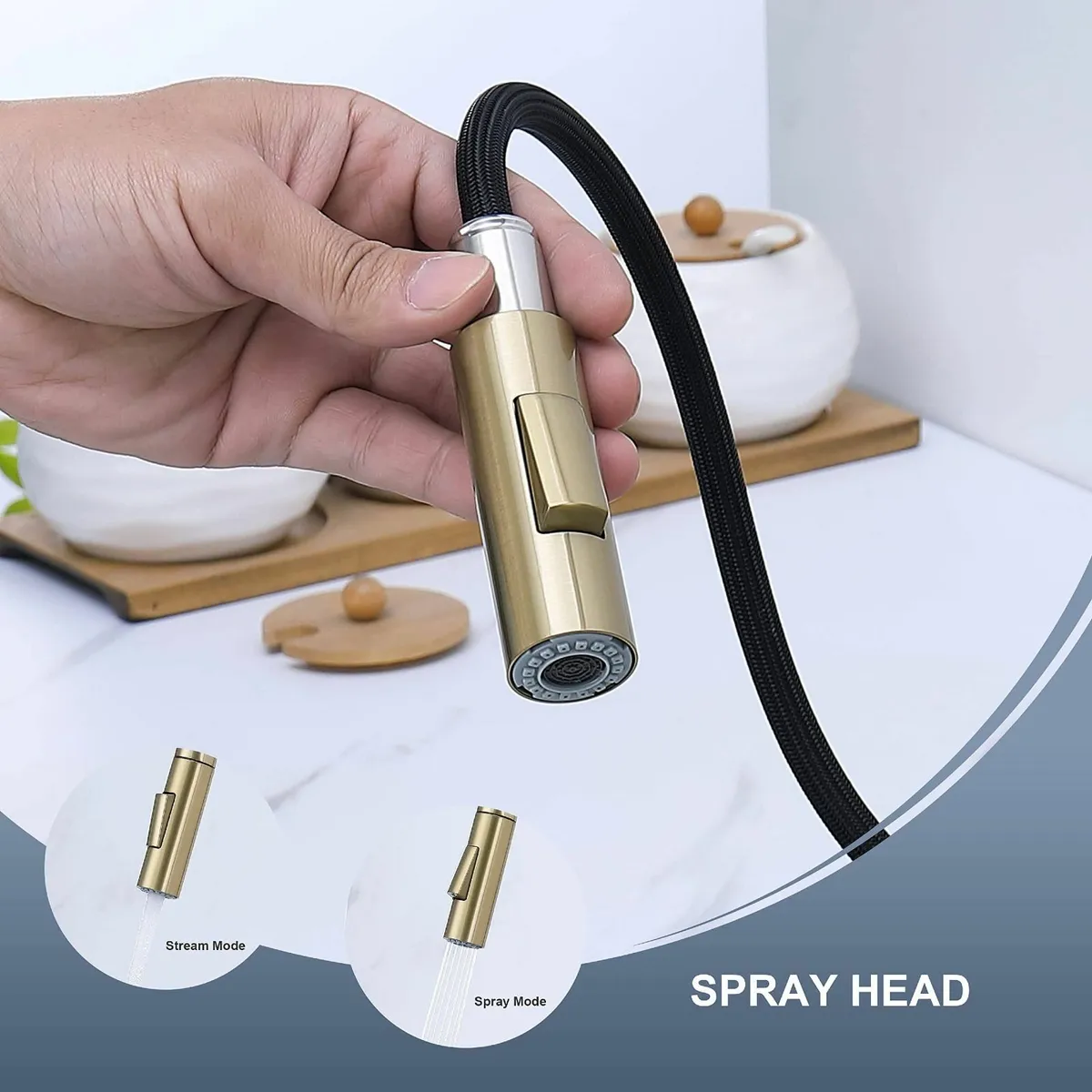 Brushed Gold Kitchen Sink Tap with Pull-Down - Image 2