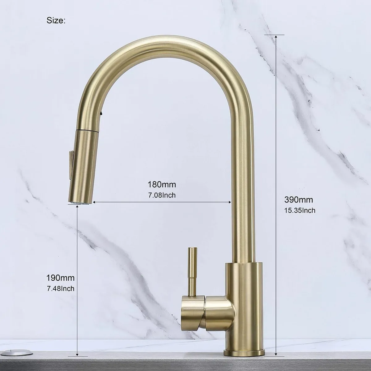 Brushed Gold Kitchen Sink Tap with Pull-Down - Image 3