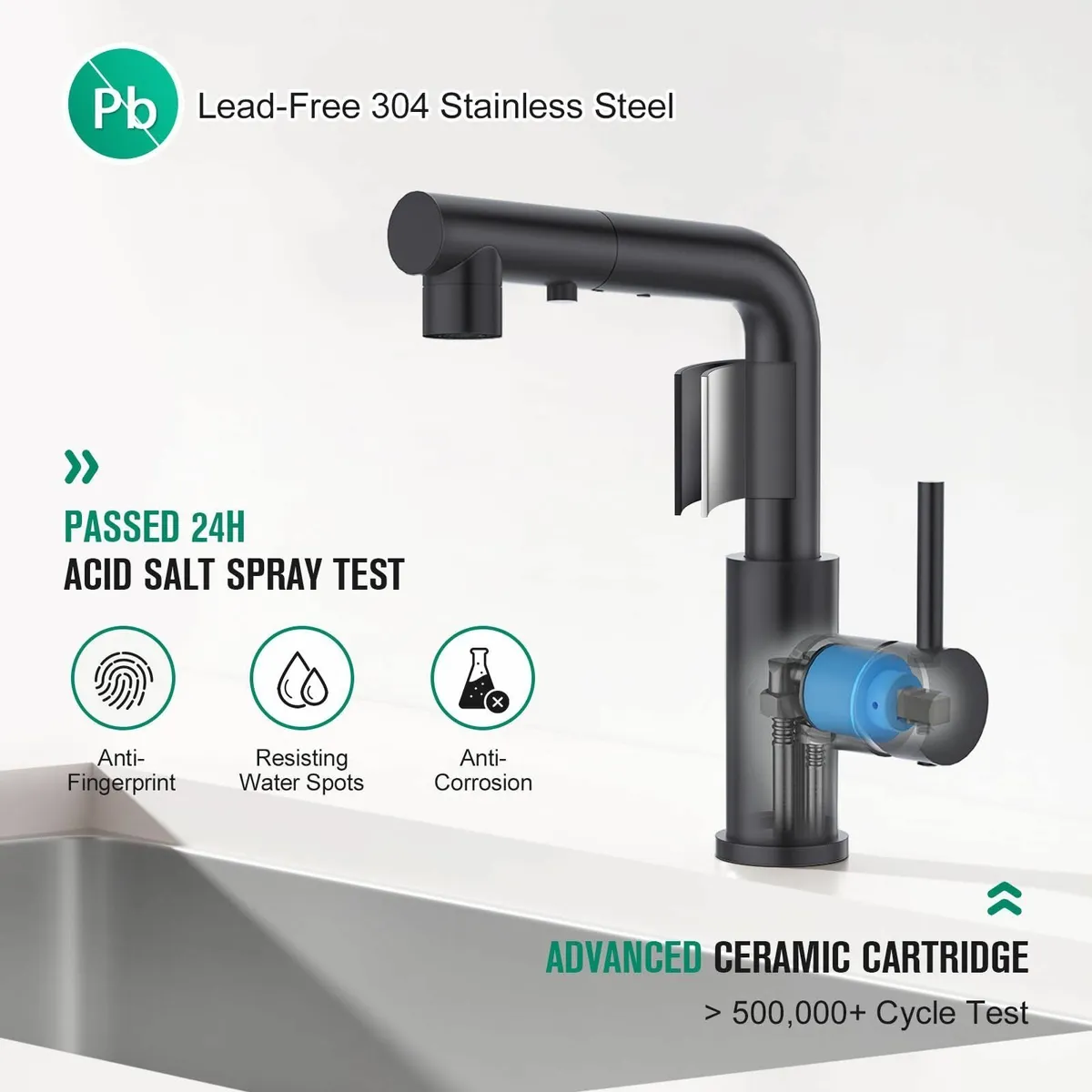 Kitchen Tap with 3 Function Sprayer Pull Out - Image 2