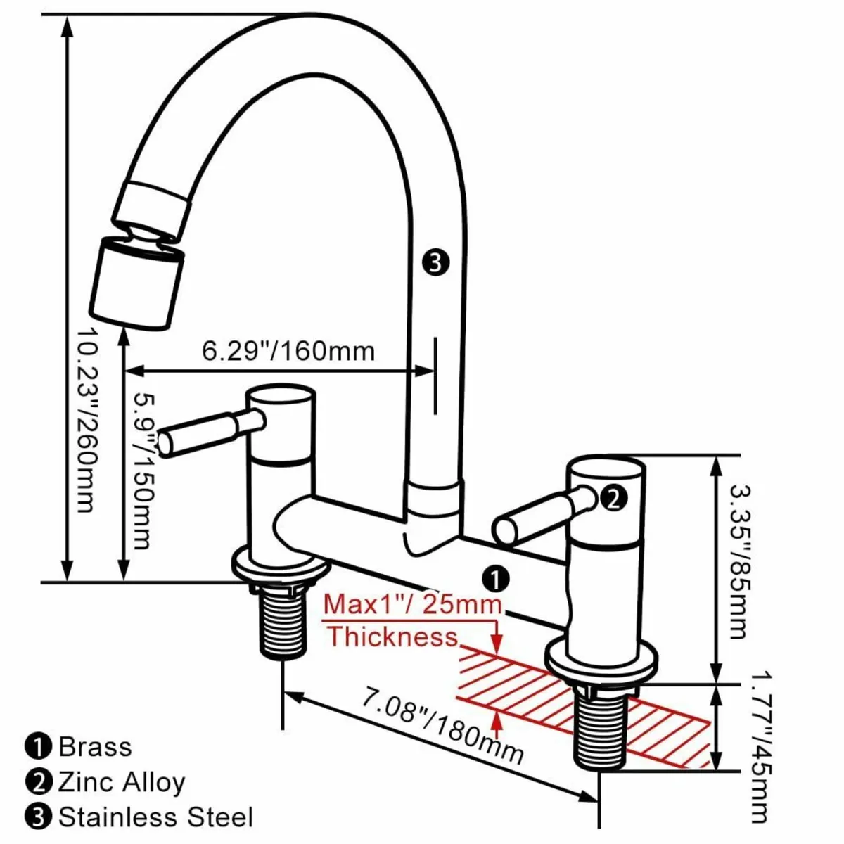 Kitchen Sink Mixer Tap Bridge Taps 2 Hole 180 mm - Image 2