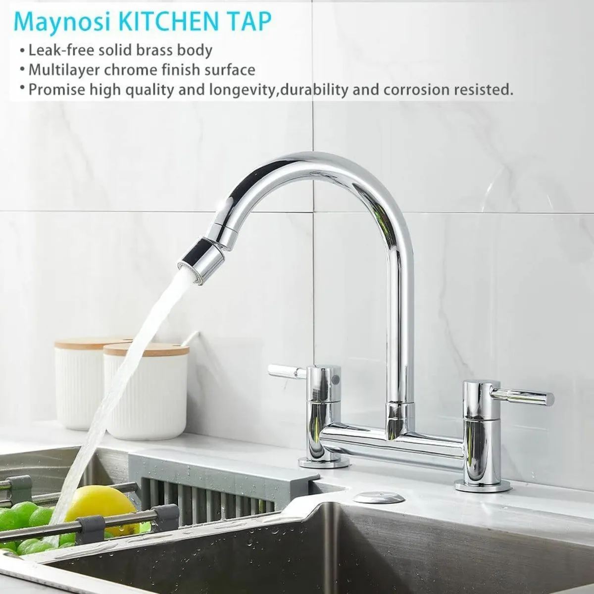 Kitchen Sink Mixer Tap Bridge Taps 2 Hole 180 mm - Image 3