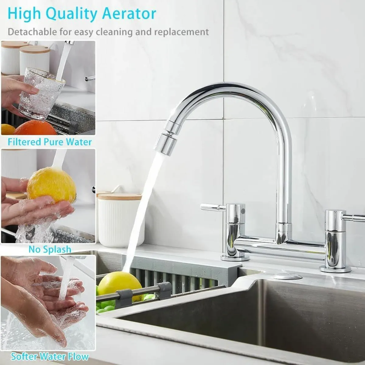 Kitchen Sink Mixer Tap Bridge Taps 2 Hole 180 mm - Image 4