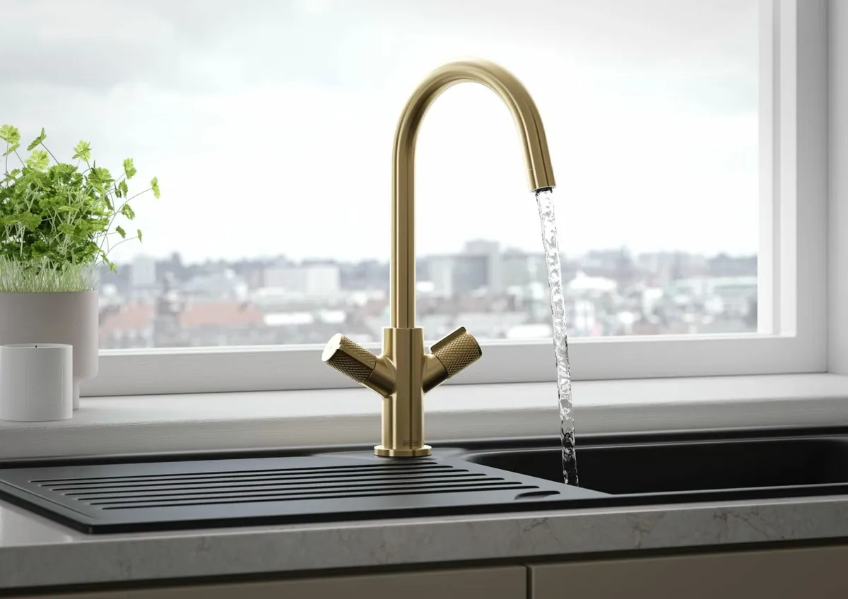 Fern Easyfit Kitchen Sink Mixer Brushed Brass Tap - Image 2