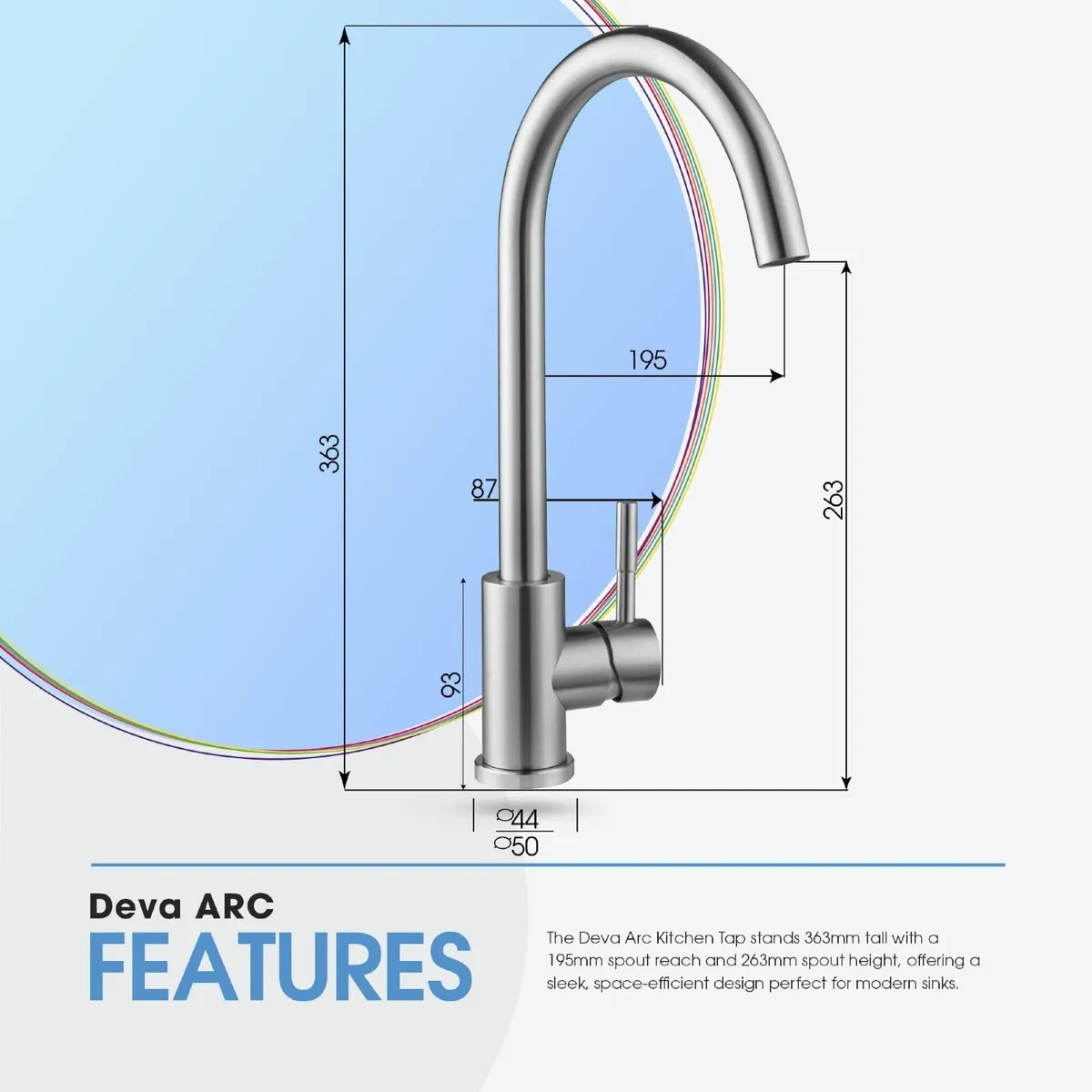 Arc Mono Mixer Kitchen Tap – High Single Lever - Image 2