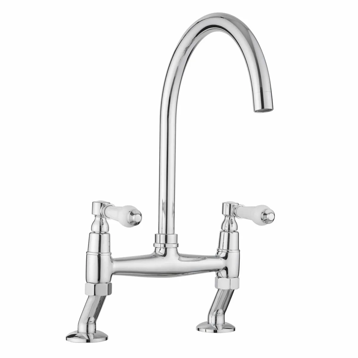 Traditional Bridge Mixer Tap White Ceramic Lever - Image 1