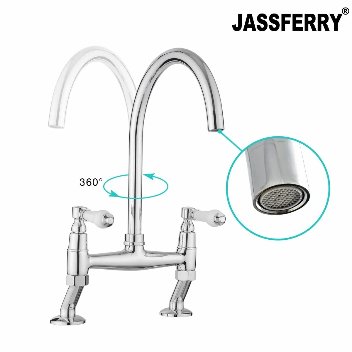 Traditional Bridge Mixer Tap White Ceramic Lever - Image 4