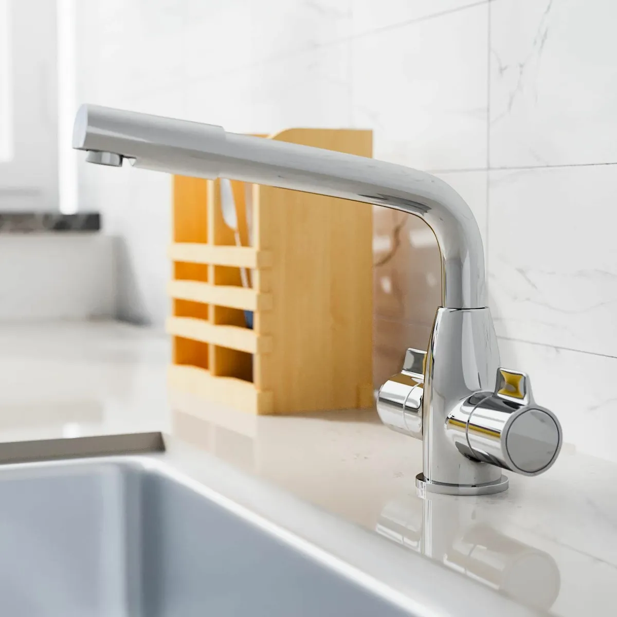 Kitchen Sink Mixer Tap Swivel Spout Twin Handles - Image 4