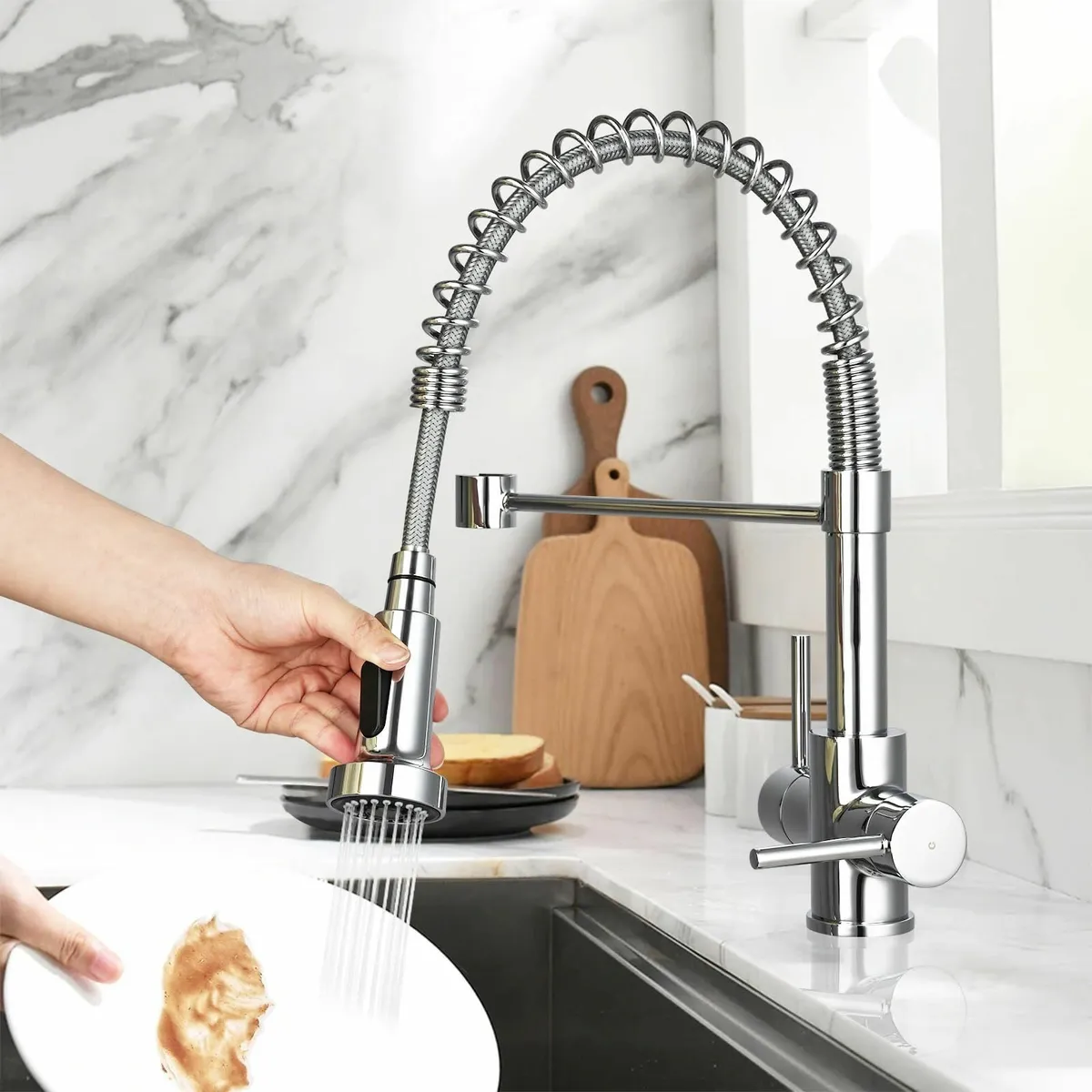 Kitchen Taps with Pull Out Spray Dual Lever Tap - Image 2