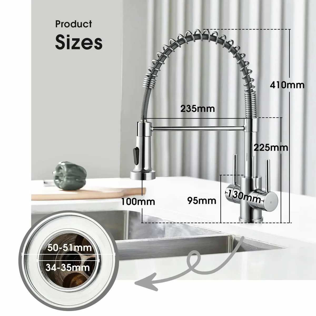 Kitchen Taps with Pull Out Spray Dual Lever Tap - Image 3