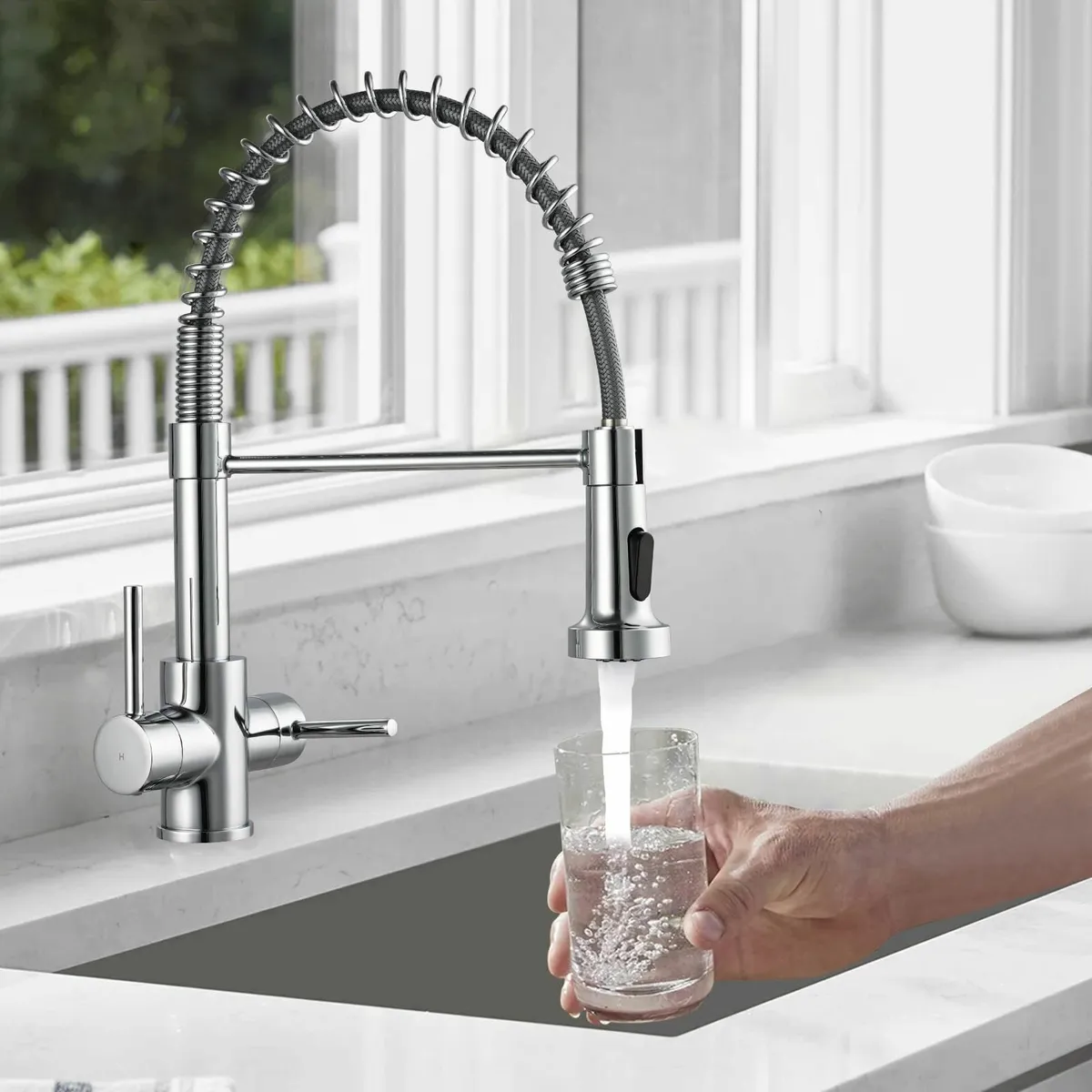 Kitchen Taps with Pull Out Spray Dual Lever Tap - Image 4