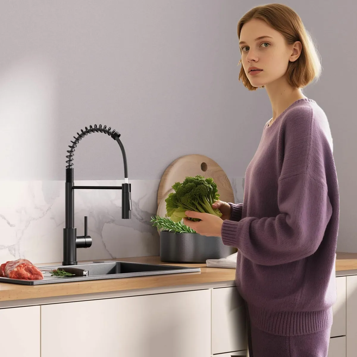 Black Kitchen Tap with Pull-Out Sprayer Sink 2 - Image 2