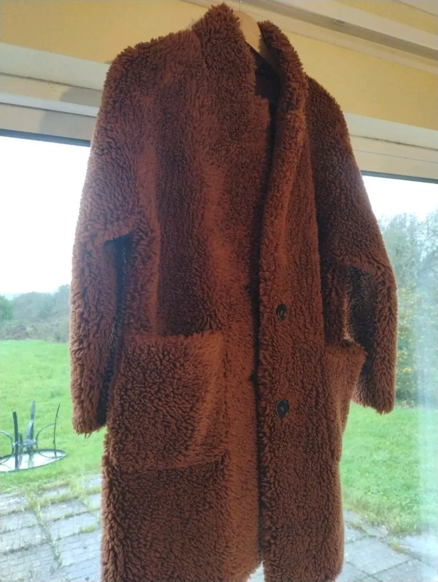 Brand new faux fur Zara coat, chestnut brown - Image 1