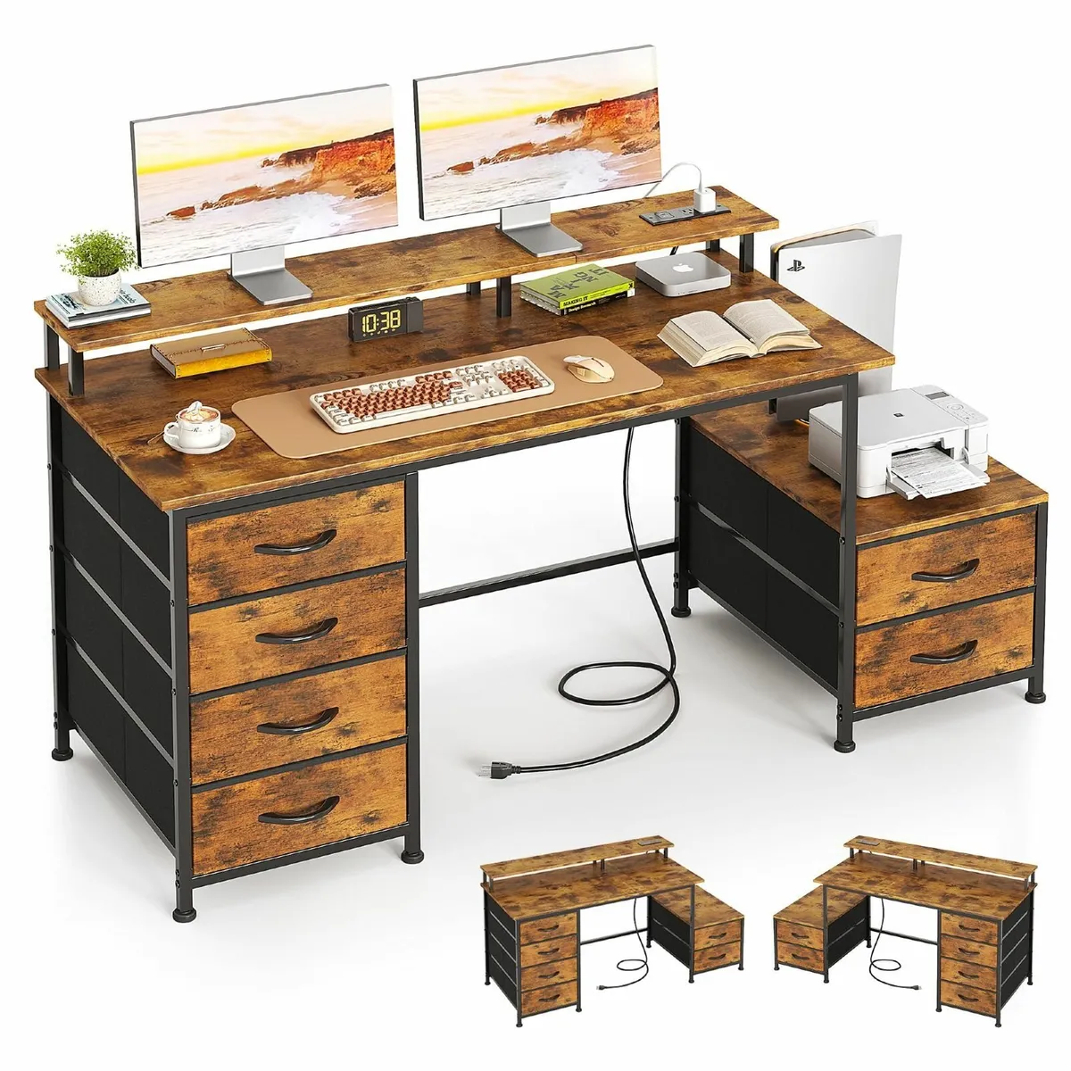 128cm Desk with Fabric File Cabinet Computer - Image 1