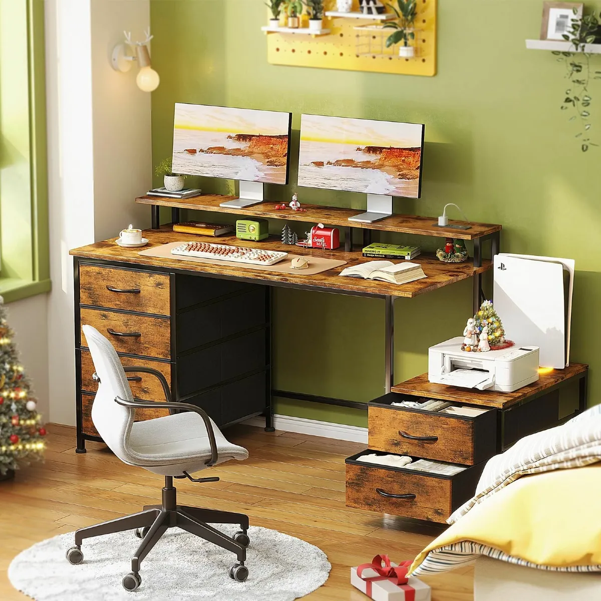 128cm Desk with Fabric File Cabinet Computer - Image 2