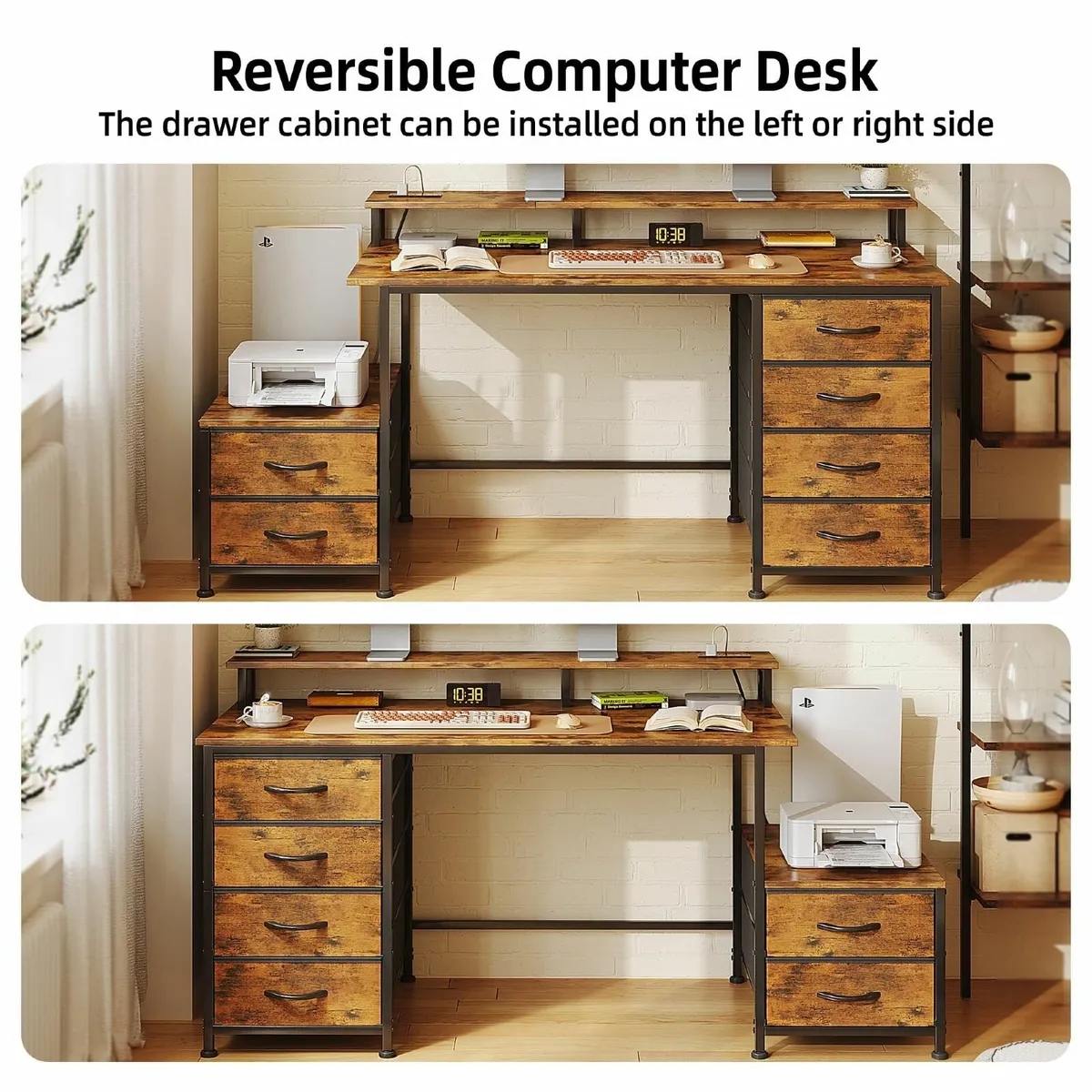 128cm Desk with Fabric File Cabinet Computer - Image 4