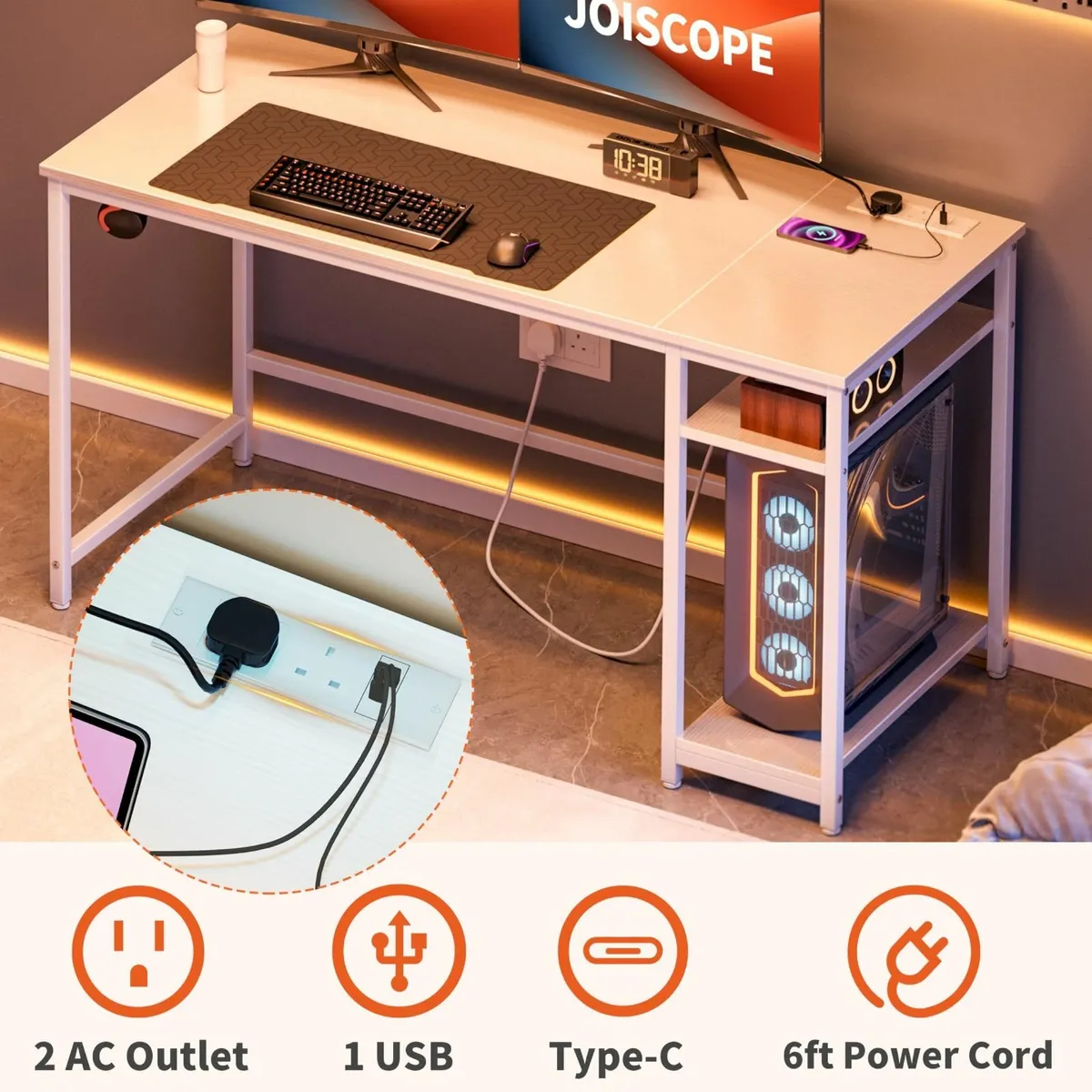 White Computer Desk 120cm with USB Outlets Type-C - Image 3