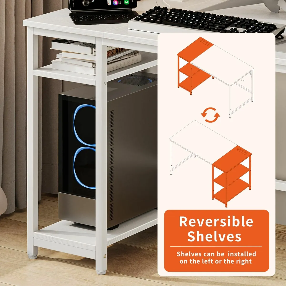 White Computer Desk 120cm with USB Outlets Type-C - Image 4