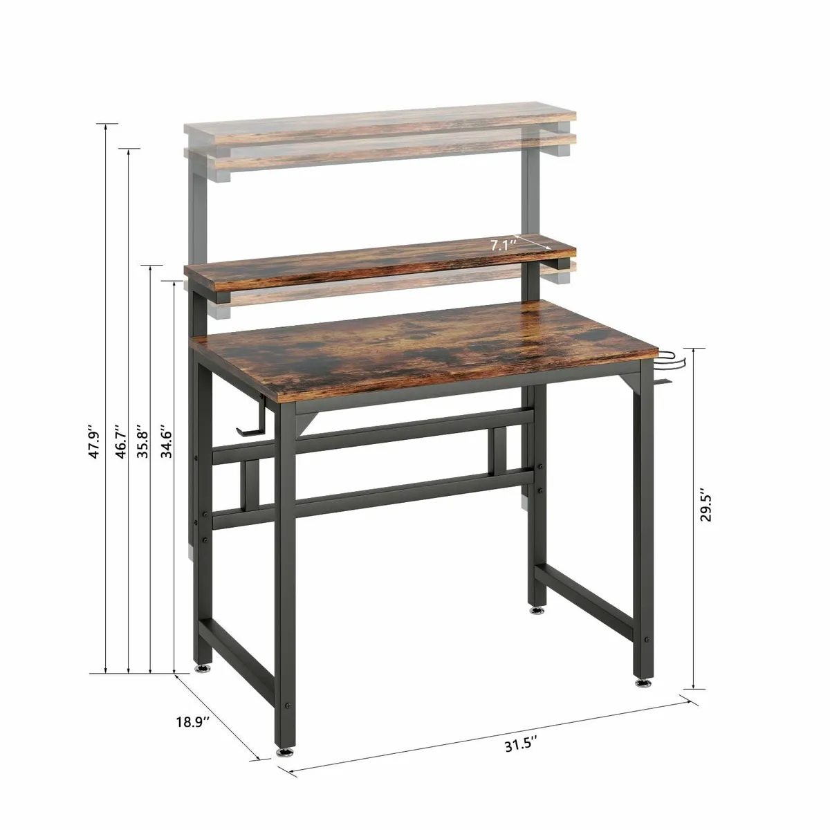 Computer Desk 80CM Industrial Writing with Height - Image 3