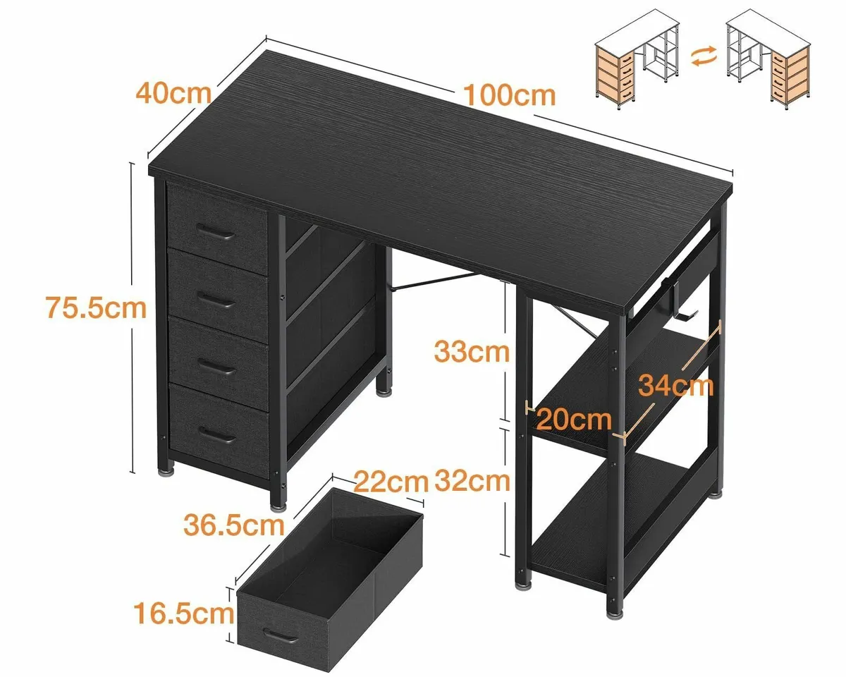 Small Computer Desk with Drawers 100x40cm Office - Image 3