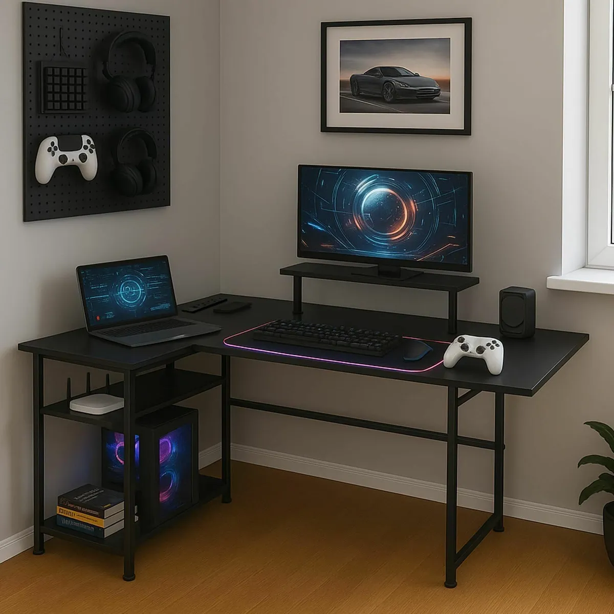 L-Shaped Gaming Desk 150x80 cm Carbon Fibre - Image 2