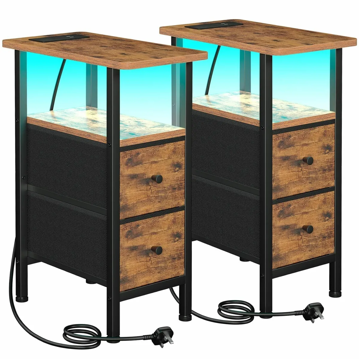 Slim Bedside Table Set of 2 Narrow Side with - Image 1