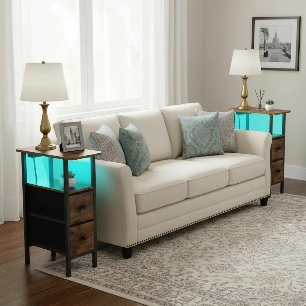 Slim Bedside Table Set of 2 Narrow Side with - Image 2