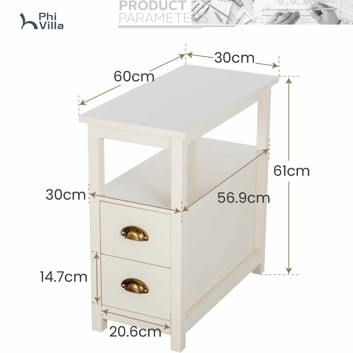 Side Table Living Room 2-Drawer Small Narrow Sofa - Image 2