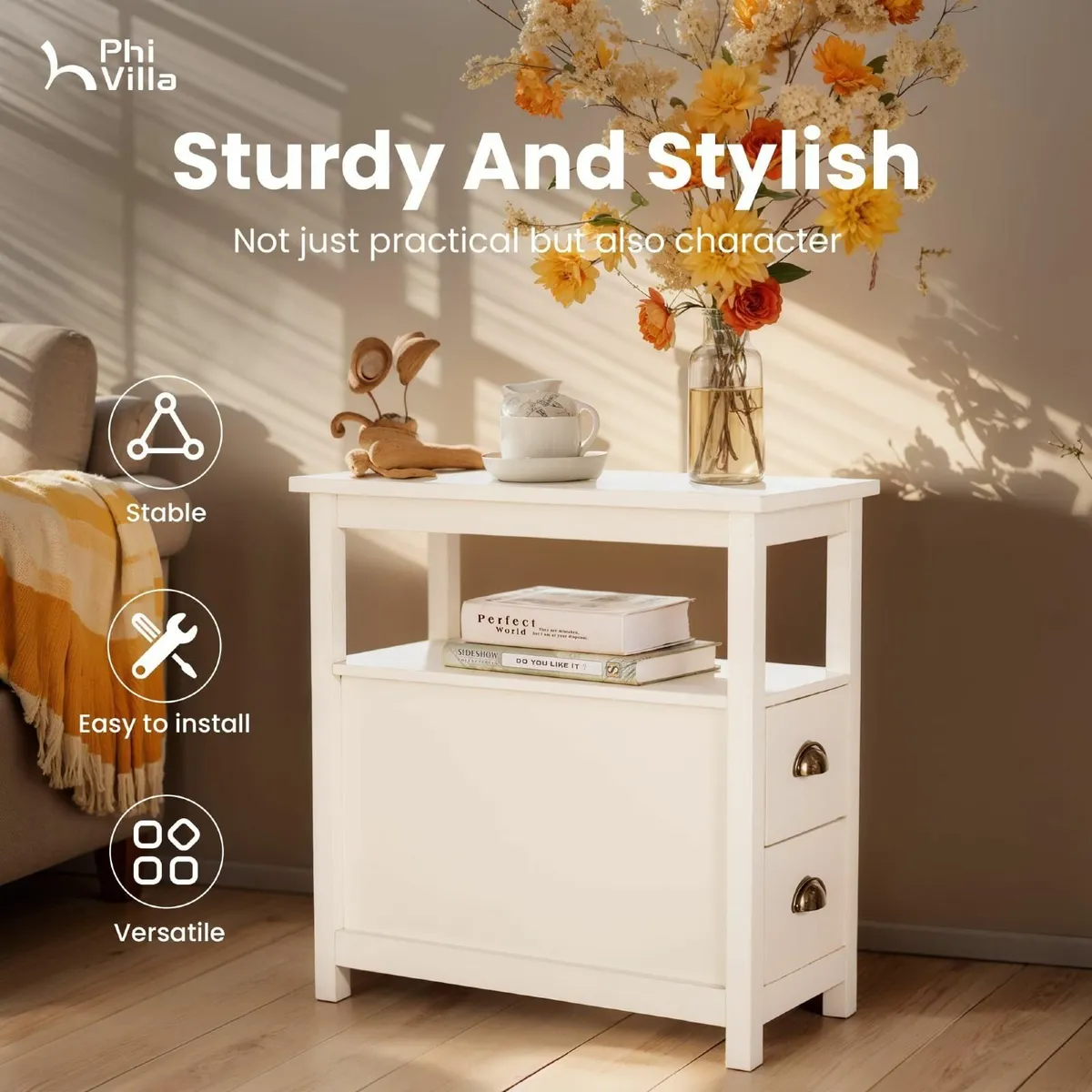 Side Table Living Room 2-Drawer Small Narrow Sofa - Image 3