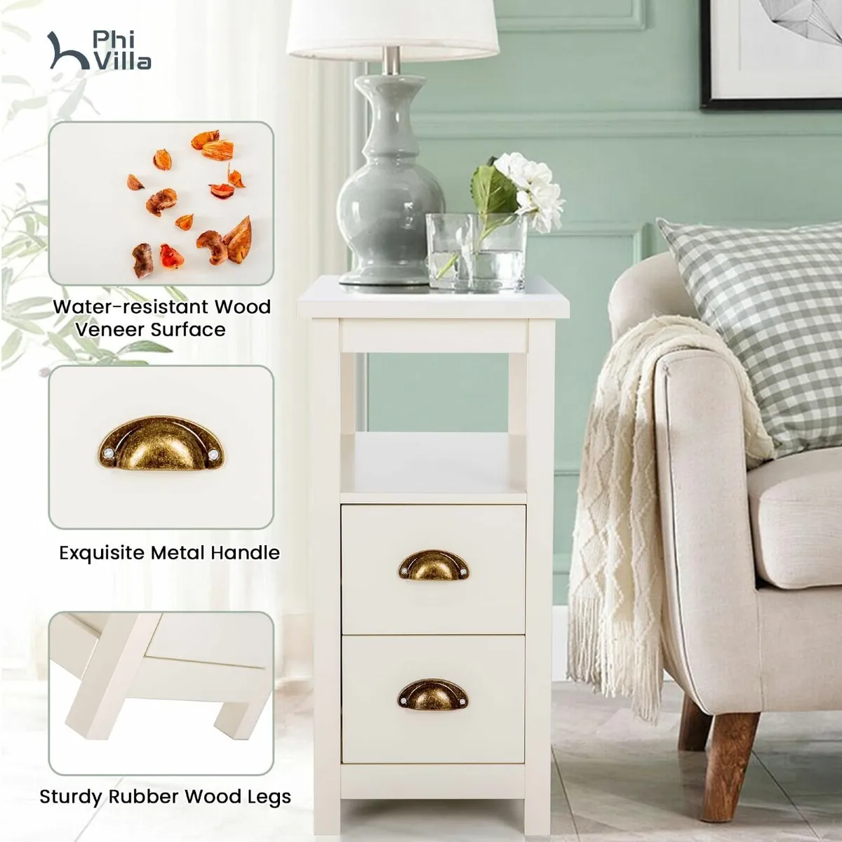 Side Table Living Room 2-Drawer Small Narrow Sofa - Image 4