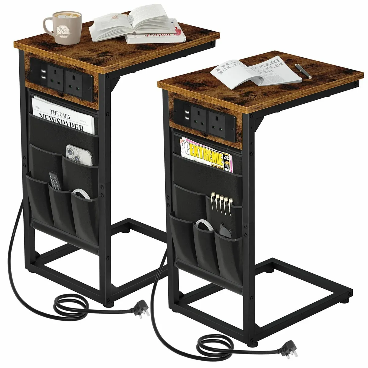 C-Shaped Side Table Bedside Set of 2 with - Image 1