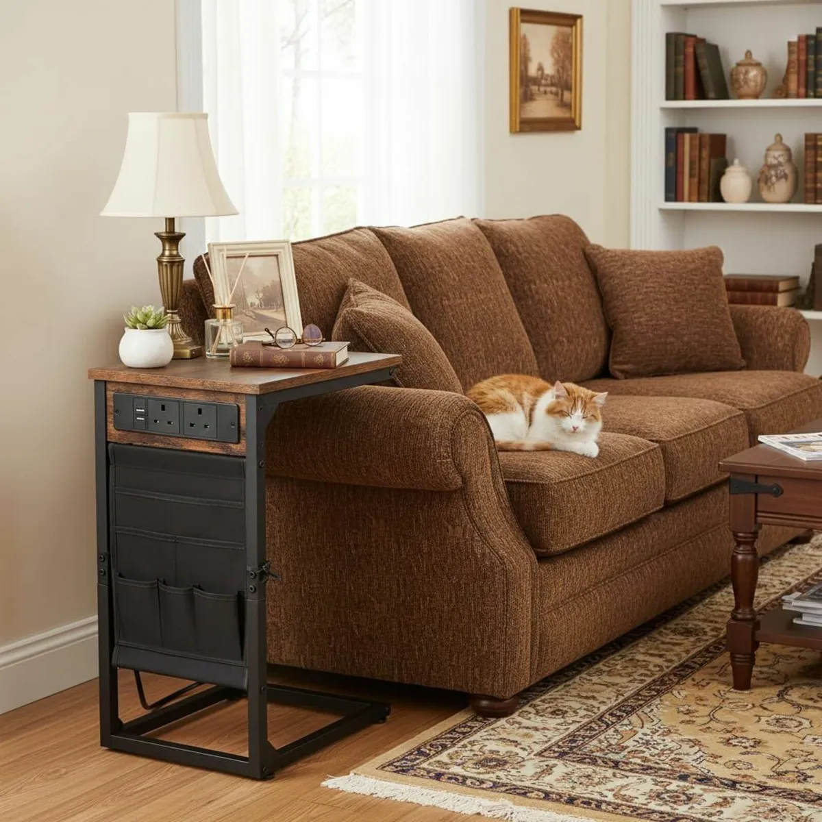 C-Shaped Side Table Bedside Set of 2 with - Image 2