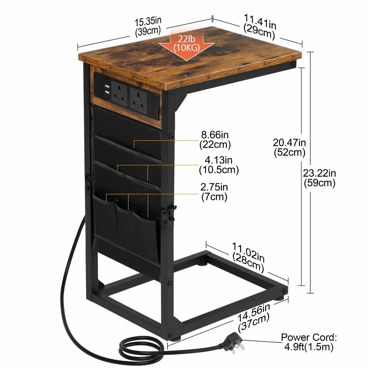 C-Shaped Side Table Bedside Set of 2 with - Image 3