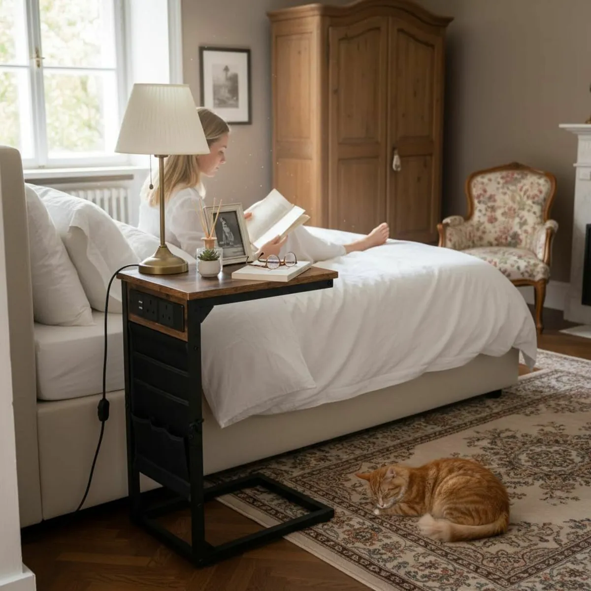 C-Shaped Side Table Bedside Set of 2 with - Image 4