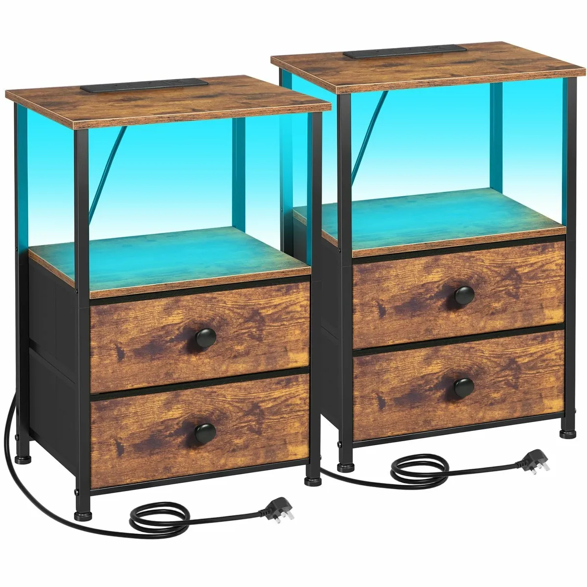 Night Stand Set 2 LED Nightstand with Charging - Image 1