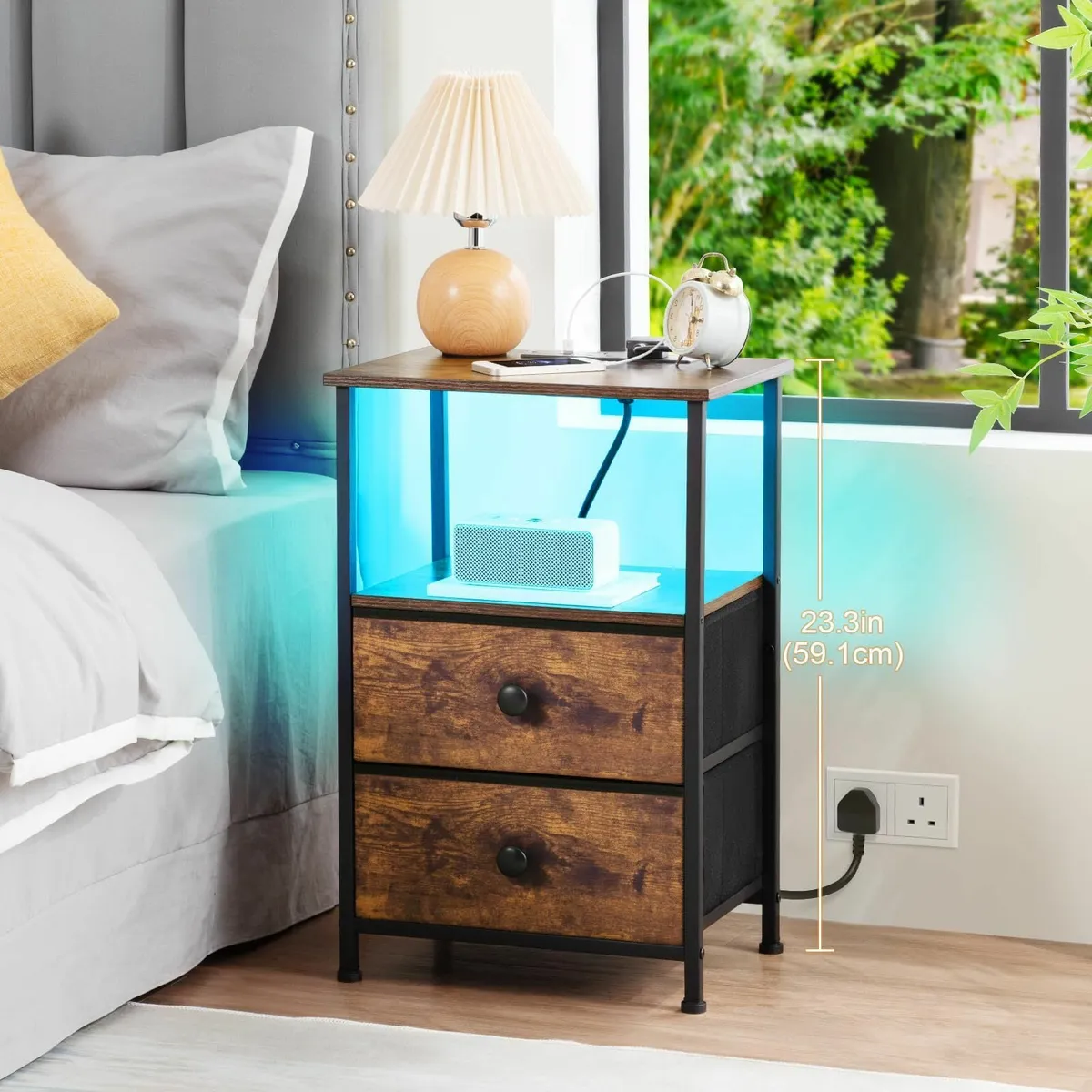 Night Stand Set 2 LED Nightstand with Charging - Image 3