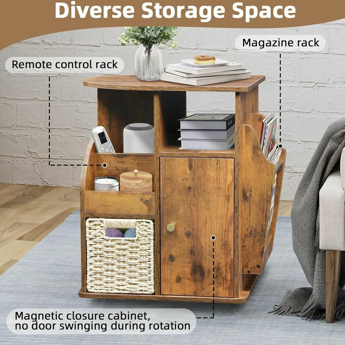 easyvibe Rotating End Table with Storage Side - Image 4